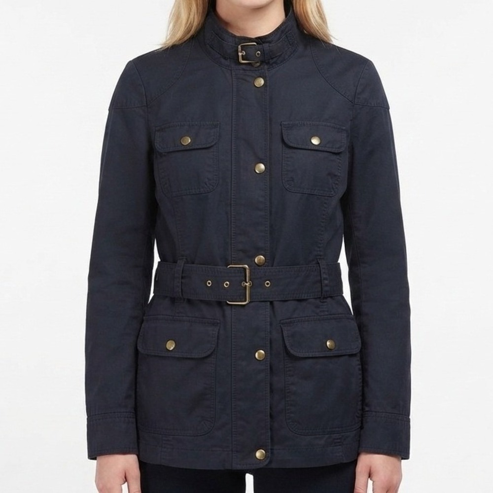 Banana Republic Field Jacket Womens L Navy Blue Belted Military Utility Coat